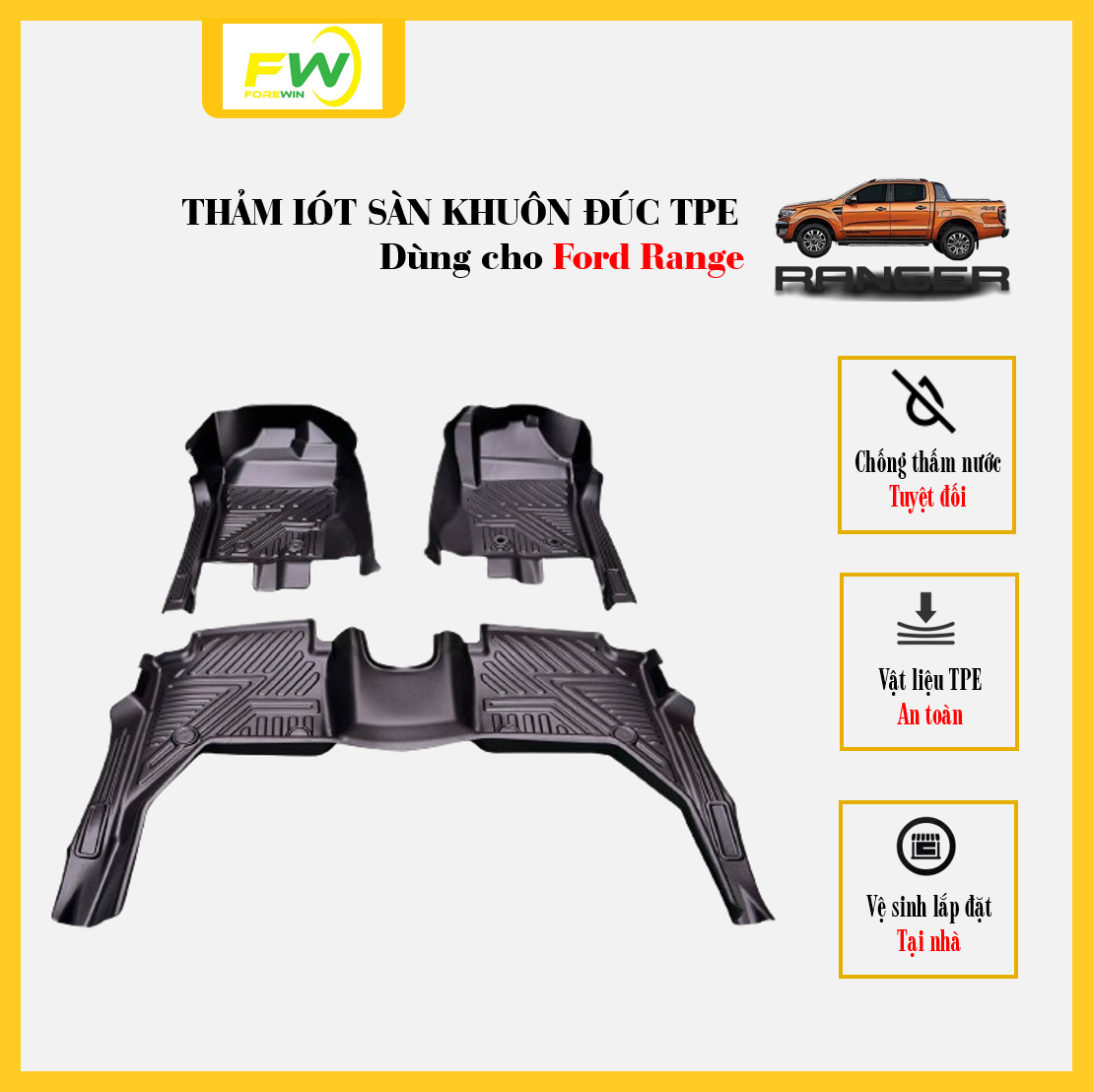 Thảm lót sàn TPE đúc Forewin dùng cho Ford Ranger