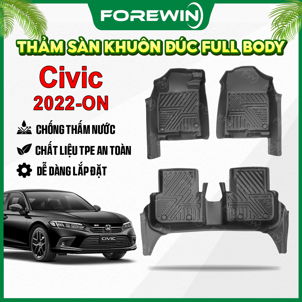 Thảm lót sàn TPE đúc Forewin cho Honda Civic 2022